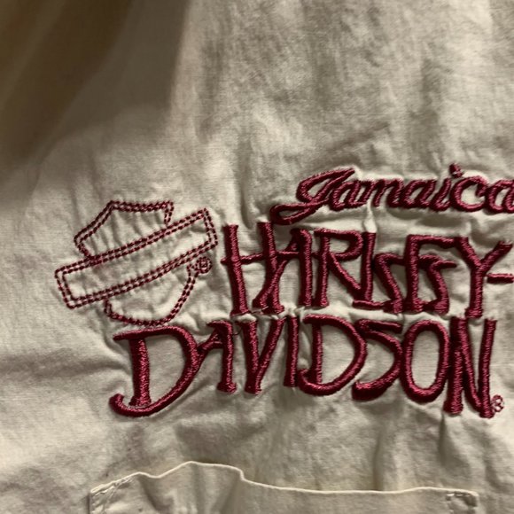 Harley Davidson Jamaica Embroidered Short Sleeve Button Front Shirt Tan Size L - Picture 6 of 8